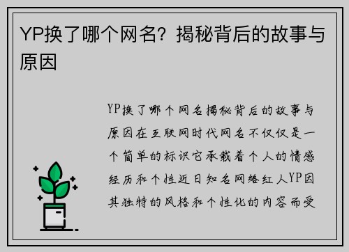 YP换了哪个网名？揭秘背后的故事与原因